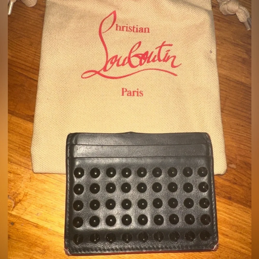 CHRISTIAN LOUBOUTIN Kios Spiked Card Holder w/Auth Cards, Box, & Dust Bag. EUC